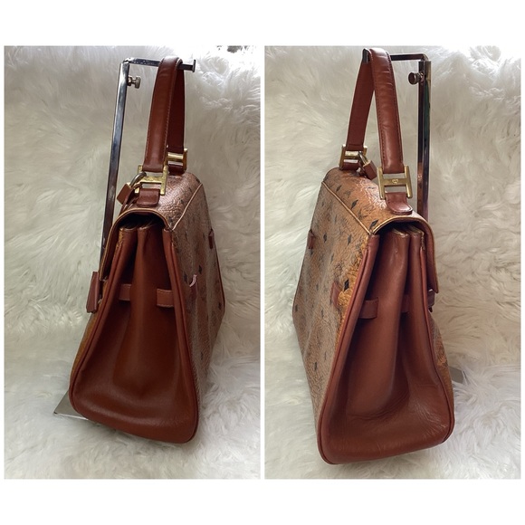 MCM Brown Visetos Leather Handbag MCM Kelly style - Picture 3 of 12
